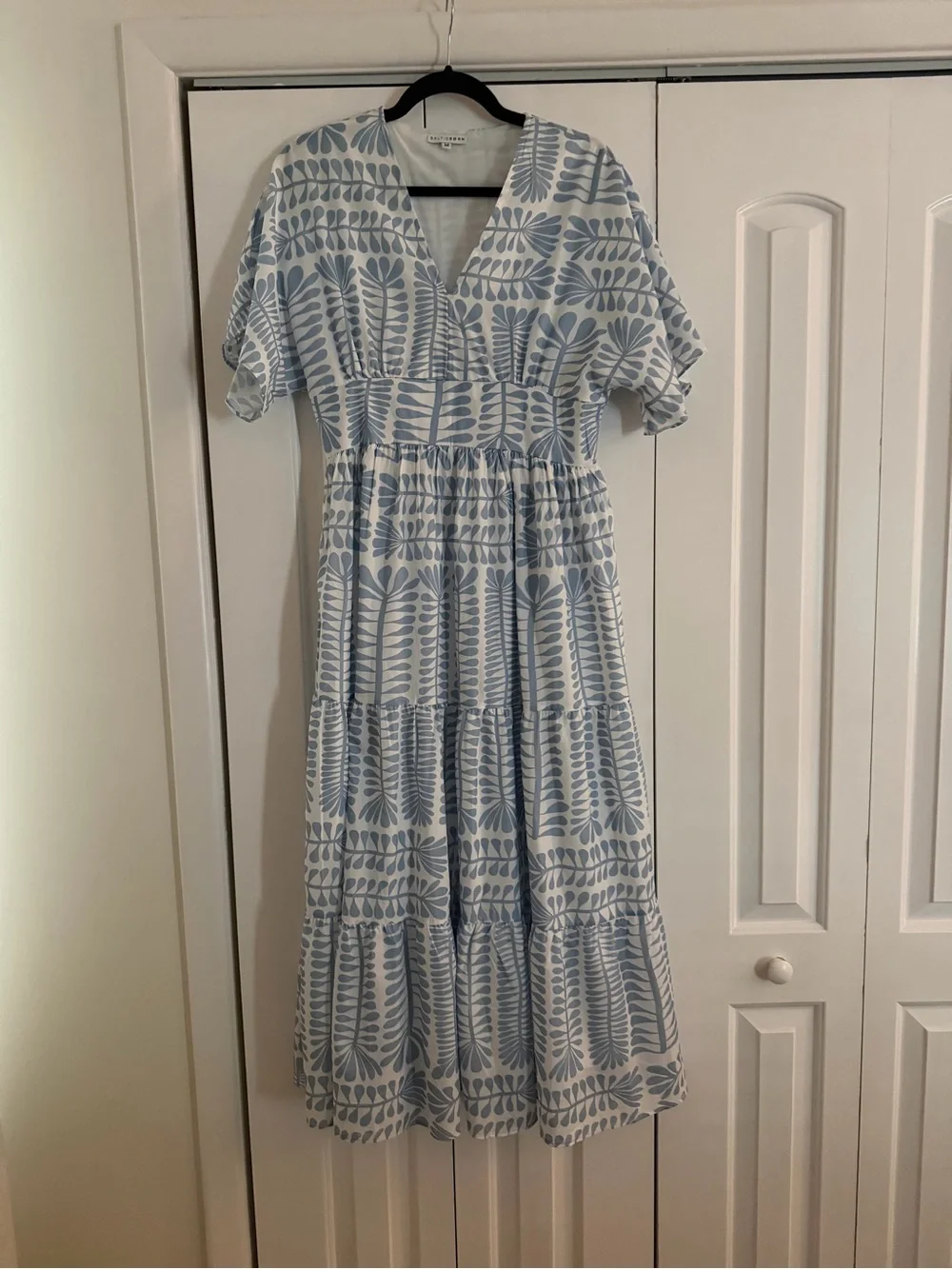 Baltic Born Light Blue Printed V-Neck Tiered Maxi Dress